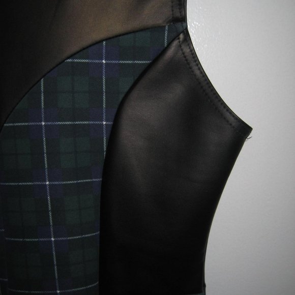 FIGA Tartan/Faux Leather dress, size 14, green/blue/black - Picture 4 of 11